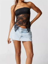 Strapless Off Shoulder Corsets Tube Party Mesh See Through Irregular Hem Mini Vest Crop Tops
